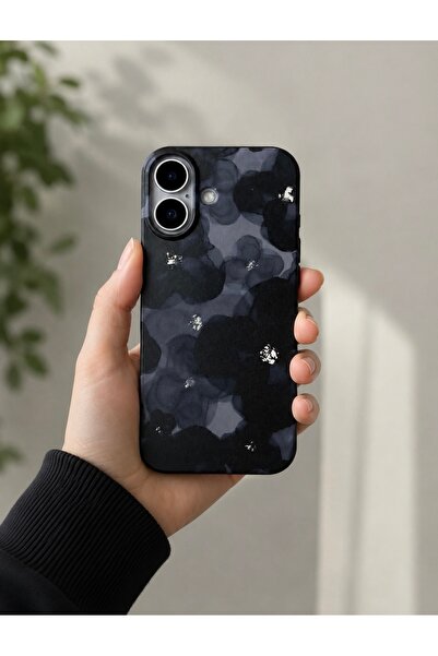 OVADA İphone 16 Uyumlu Siyah Çiçek Desenli Silikon Telefon Kılıfı