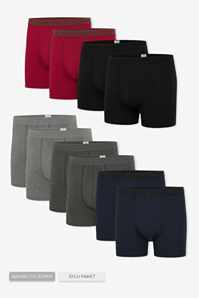 Steve Wolls Men's Colorful 10-Piece Long-Leg Bamboo Boxers - 25205