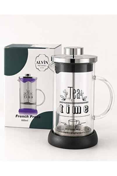 Alvin Tea Time French Press 600 ml Cam Bitki Çayı Kahve Demleme Presi Filtrel...