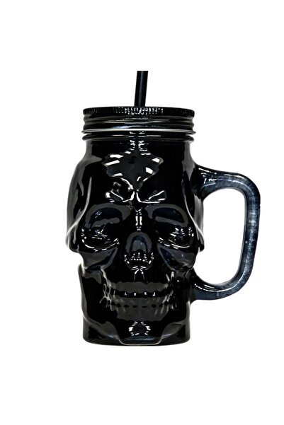 OEM Pahar Butoiaș din Sticlă cu Pai, Model Craniu, 400 ml