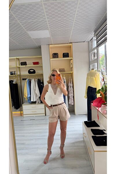H&H COLLECTION Tencel Kumaş Beli Kemerli Şort