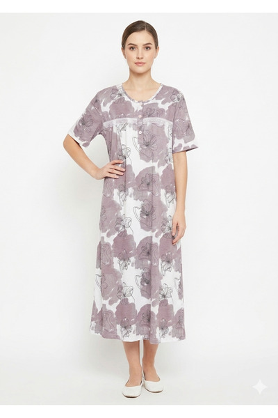 Noom Nightwear قميص نوم نسائي قصير بنقشة زهور – فستان نوم مريح بأكمام قصيرة