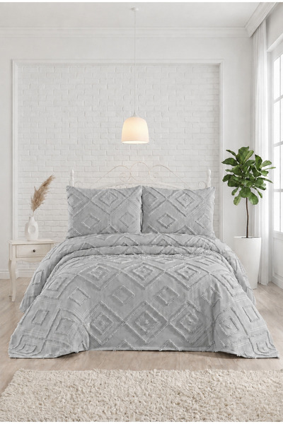 Bonny Home طقم غطاء سرير بوهيمي مكون من 3 قطع باللون الرمادي مقاس 240x250 للا...
