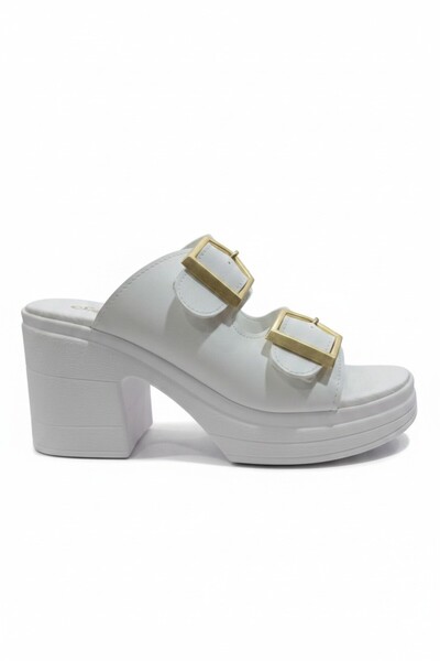 Modayak Chancellor White Gold Buckle Platform Sole Women's Slippers