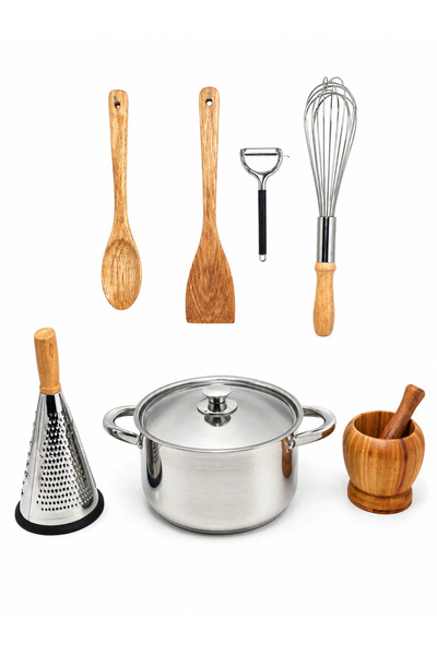 PRC Set accesorii bucătărie - 7 piese inox + lemn
