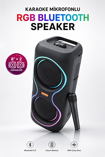 Kensa Taşınabilir Mikrofonlu 50W LED Işıklı Bluetooth Hoparlör Seti