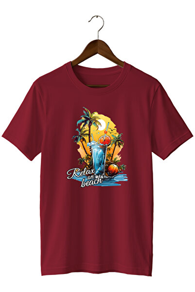 WİDİ Unisex Summer Themed Beach Printed Crew Neck Casual Cotton T-Shirt