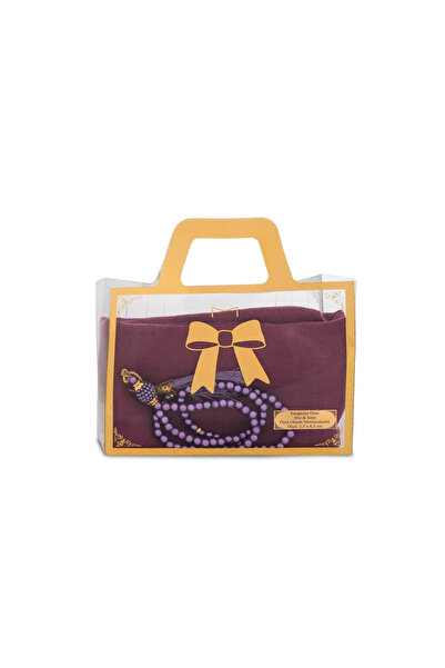 Hayrat Neşriyat Flared Scarf (96X96 cm) + Prayer Beads Gift Set (Purple)