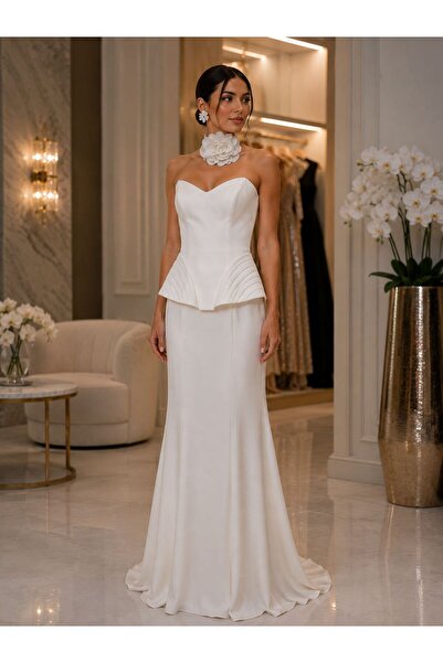 Hot Contact Strapless Floral Collar Detailed Mermaid Evening Dress 5275