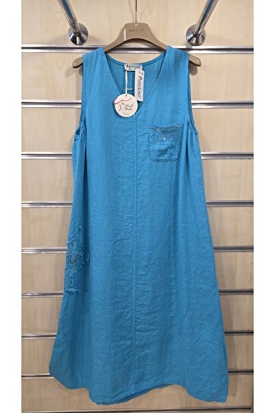 Park Moda Italian Linen Dress Zero Sleeve Midi Length