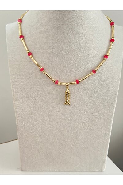 mibrillo Colorful Beaded Stone Fish Pendant Summer Necklace