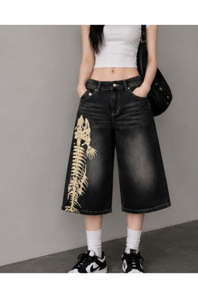 Toum Fishbone Print Baskılı Harajuku Y2K Unisex Şort