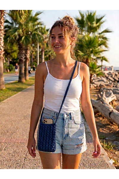 Bugi&Zugi telefon çantası, kağıt ip, el örgüsü, mini yazlık çanta