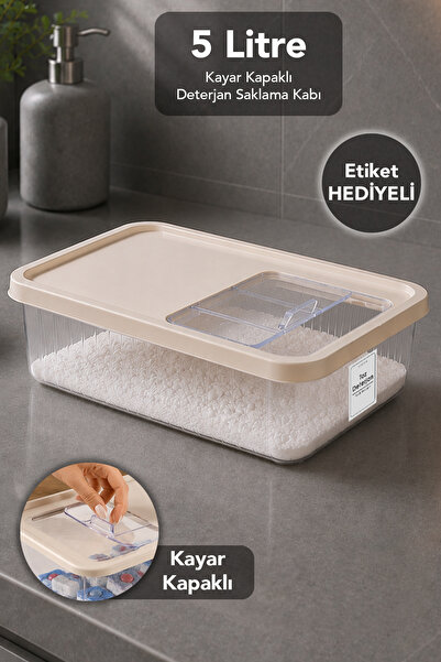 Meleni Home 5Lt Deterjan Saklama Kutusu - Sürgülü Kapak Banyo Organizer Toz T...