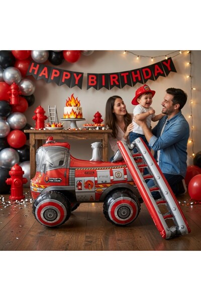 DODOMAR 4D Fire Truck Foil Balloon 68X48 cm Birthday Party Ornament Themed De...