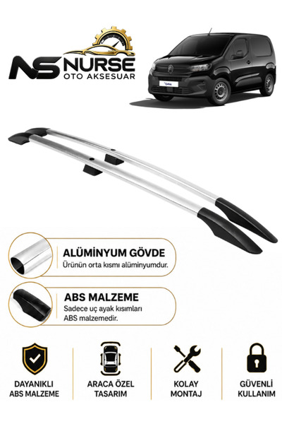 Citroen Berlingo 2019-2026 Kısa Şase İçin Uyumlu Üst Port Bagaj Tavan Çıtası Gri Krom Reng