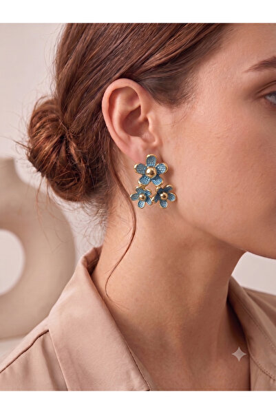 BİJU YILMAZ Blue triple flower figured earrings - 26vip43
