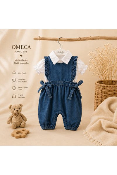 OMECA Concept Kız Bebek Denim Tulum ve Gömlek Takımı