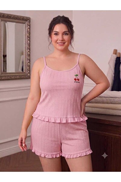 Asel Plus Size Lycra Cotton Fabric Pajama Set with Strappy Shorts