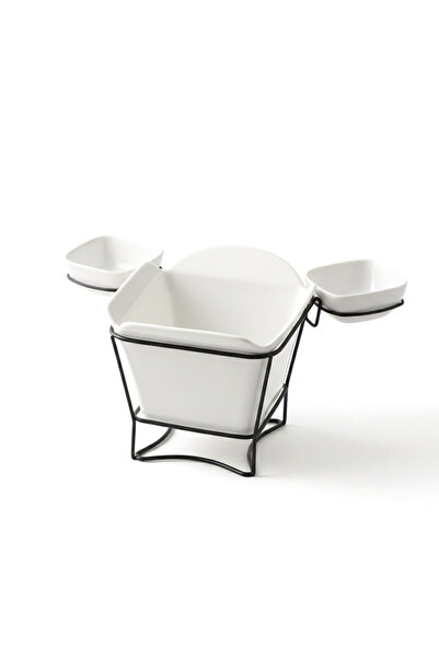 Shallow By Styli 3-Piece Porcelain French Fries Holder with Stand and 2-Dip B...