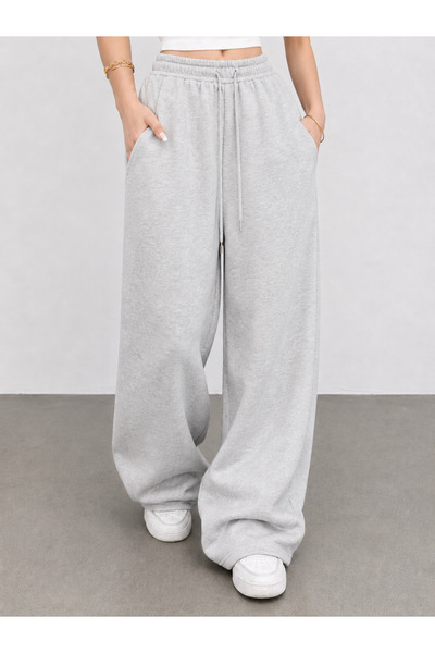 De Carte Women's Black and Gray Oversize High Waist Casual Comfort Sweatpants