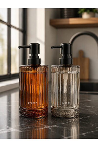 EVORRA LİVİNG Evorra Luxury Striped Glass Liquid Soap Dispenser Detergent Dis...