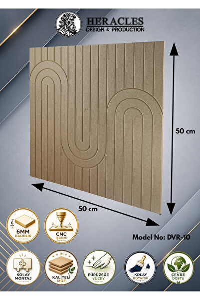 HRC Dizayn (DVR-10)3D Görünümlü MDF Dekoratif Duvar Paneli 50x50 cm 6 mm CNC ...