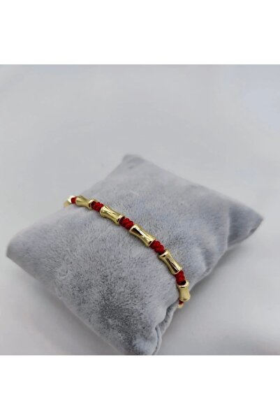 mibrillo Gold Detailed Elevator-Style Adjustable Red String Lucky Bracelet