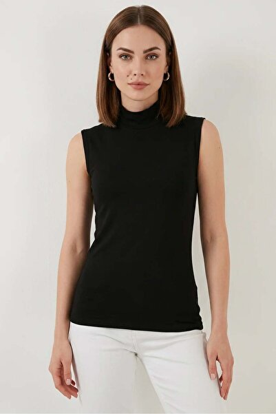 Generic Brand Women's Turtleneck Sleeveless Viscose Black Bodysuit