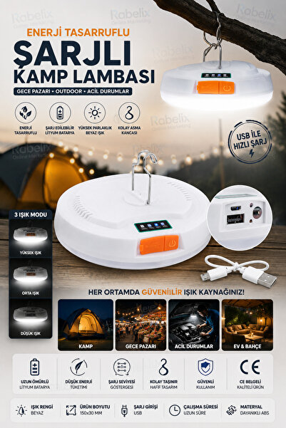 Rabelix Online Marketing USB Şarjlı Kamp Lambası Gece Pazarı Aydınlatma Lamba...