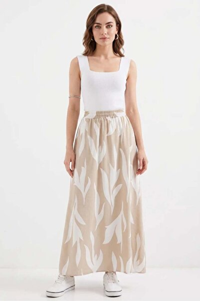 ALFA AKSESUAR 03 Women's Patterned Beige Skirt