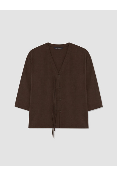 LC Waikiki Brown V-Neck Oversize Women's Kimono