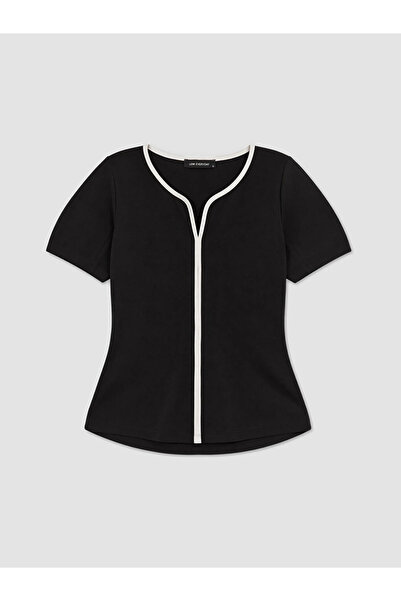 LC Waikiki Siyah Kaçık Yaka Peplum Bluz