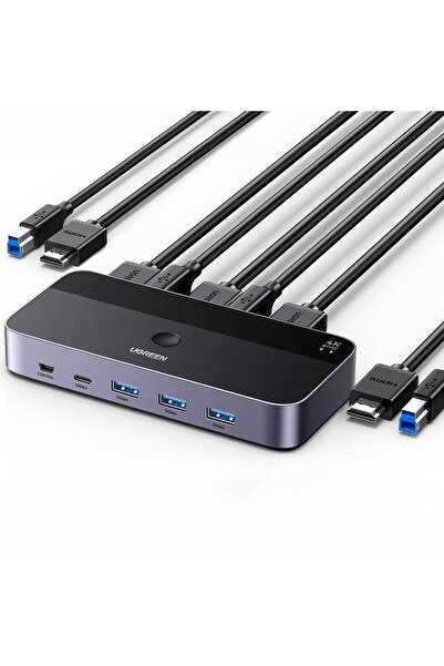 Ugreen CM664 KVM Switch, 4K 60Hz, 3x HDMI, USB-A/USB-B/USB-C, Black