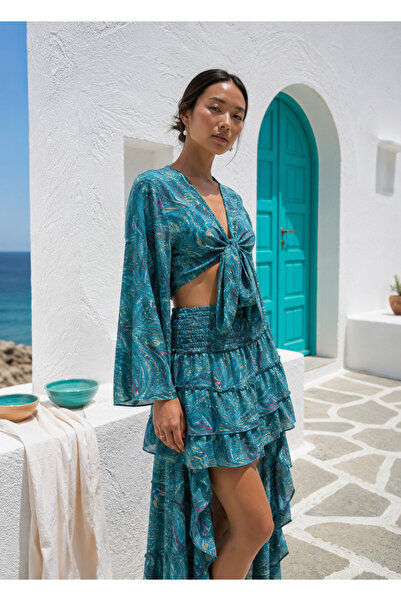 laviyonsa Imported Fabric Marbled Pattern Bolero & Asymmetric Skirt Set (Std ...