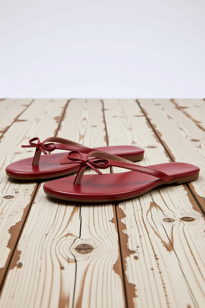 BENERLY Flip-flops de damă cu accesoriu fundă, toc plat, piele artificială, v...
