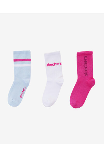 SKECHERS 3'Lü Paket Funny Script Uzun Çorap Büyük Kız Çocuk Pembe-Mavi-Beyaz ...