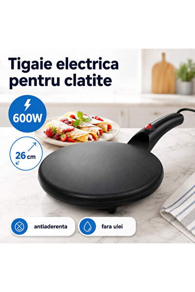 iTin Tigaie electrica pentru clatite fara ulei, 600W, alimentare 110V-220V, d...