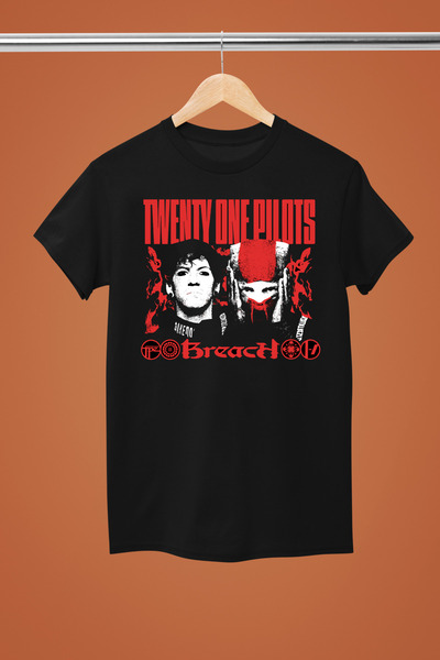 MAGORS Tricou rock din bumbac imprimat Twenty One Pilots, cu mânecă scurtă, c...