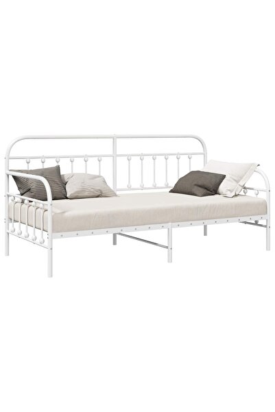 vidaxl Cadru de pat de zi Alb 100 x 200 cm Oțel vopsit electrostatic