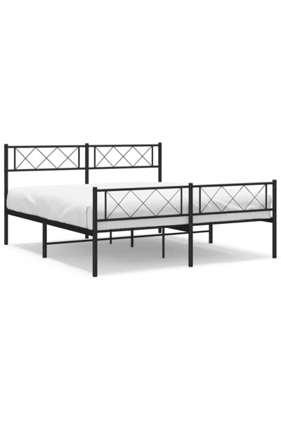 vidaxl Cadru pat metalic cu tăblie de cap/picioare, negru, 135x190 cm