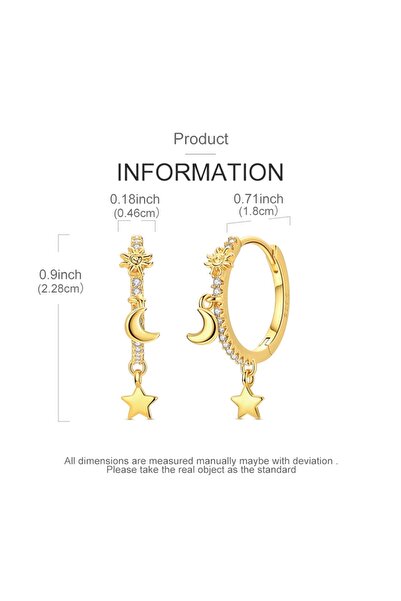 Choice12 KTE646 Original 925 Sterling Silver Earrings Golden Stars Moon Sun T...