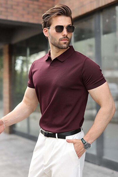 Madmext Plum Regular Fit Polo Ovratnik Pletena Muška Majica E7502