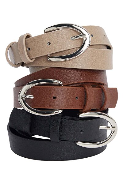 Tudors Women's 3 cm 3-piece set black-beige-brown belt