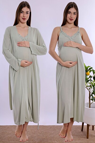 ByLohusa Maternity Nightgown Set with Breastfeeding Feature and Cotton Dressi...
