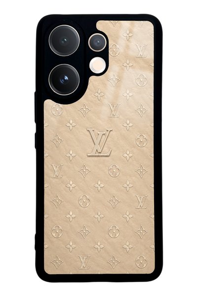 Spoyi Vivo V60 Beige Gold Lv Design Glossy Phone Case