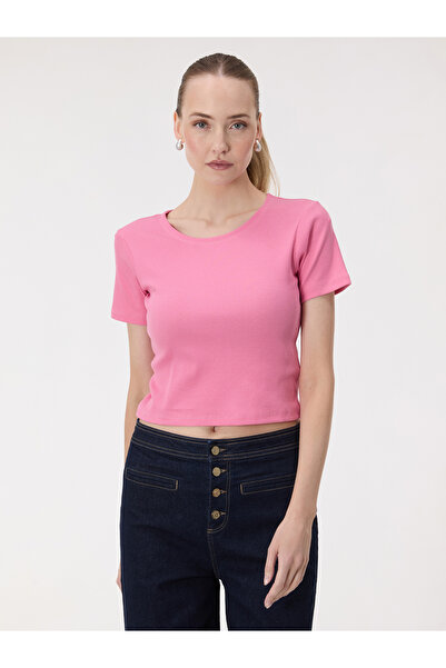 ORSAY Tricou crop roză pentru femei, cu mânecă scurtă