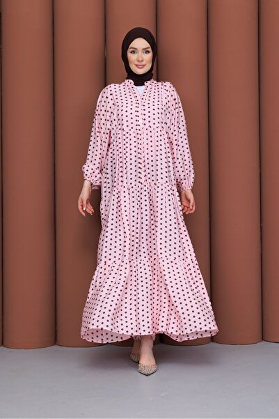 PAVENTİ Modal Dress Polka Dot Pink