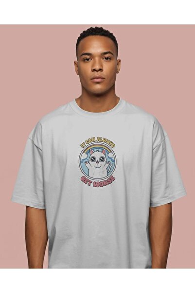 buzagi tasarım ürünleri Get Worse Unisex Oversize White T-Shirt