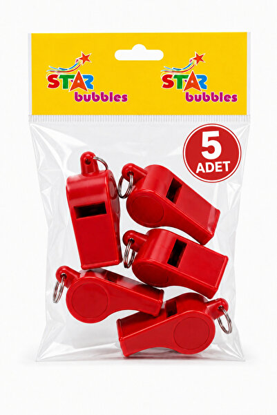 Star Bubbles 5 Adet Plastik Kırmızı Düdük Seti I Yerli Üretim I Güçlü ses I D...
